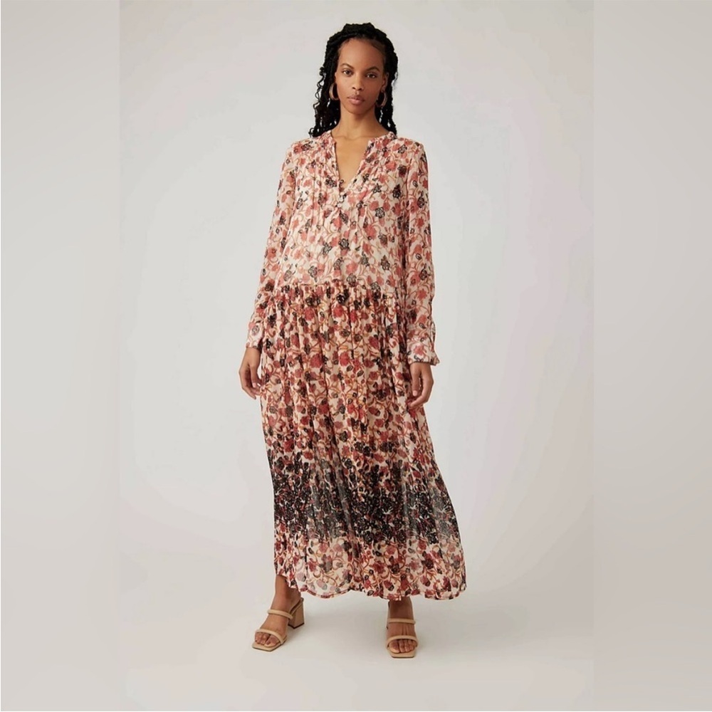NWT Free People See It Through Floral Print Boho Maxi Dress in Tea Combo Sz XS